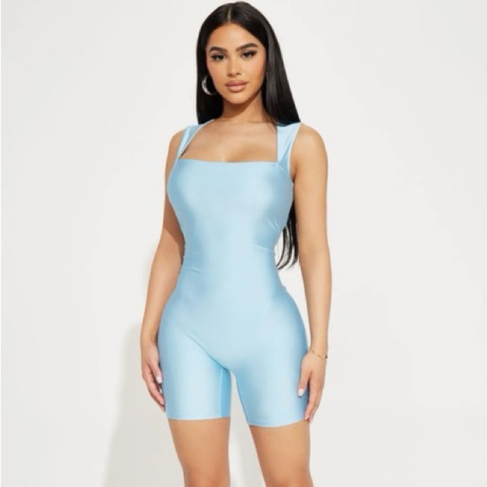 Sky Blue Biker Shorts Romper Onesie XL NWT